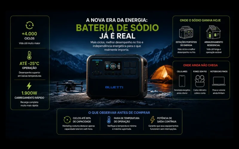 Baterias de sódio saem do laboratório: o que muda nos gadgets em 2026