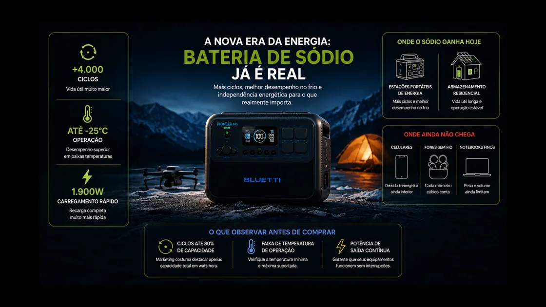 Baterias de sódio saem do laboratório: o que muda nos gadgets em 2026